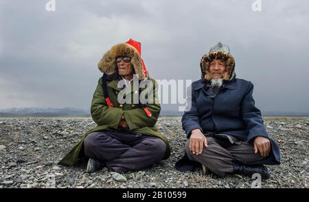 Mongolian men in China of the Meng ethnic minority, Xinjiang. China Stock Photo