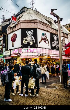 Harajuku's teenage culture at Takeshita Dori (Takeshita Street) and its side streets. Stock Photo