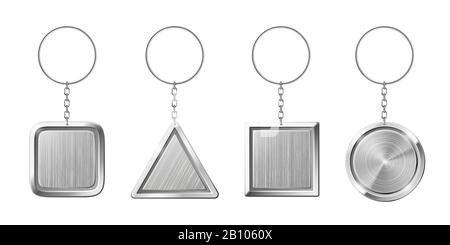 Key ring with silver pendant holder. Blank keychain with ring for keys. Isolated key chains for home or car keys realistic vector set Stock Vector