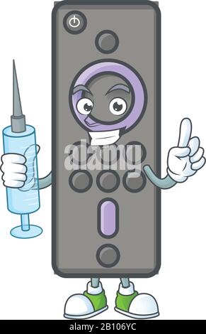 Smiley Nurse remote control TV cartoon character with a syringe Stock Vector