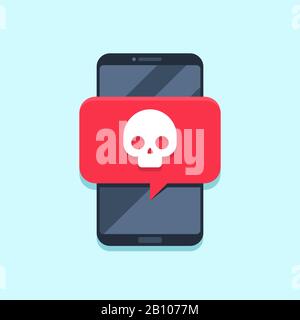 Virus notification on smartphone screen. Alert message, spam attack or malware notifications. Smartphones viruses vector concept Stock Vector