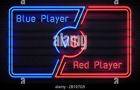 Neon versus frame. Battle competition blue and red players team frames. Match confrontation screen vector concept Stock Vector