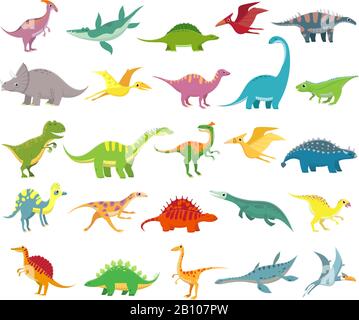 Cartoon dinosaurs. Baby dino prehistoric animals. Cute dinosaur vector collection Stock Vector