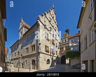 Town hall with main gate in Marktbreit am Main, Lower Franconia, Bavaria, Germany Stock Photo