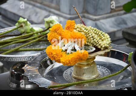 Offerings in the Grand Palace, Bangkok, Thailand Stock Photo