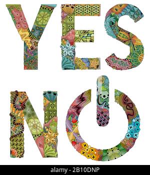 YES and NO with power button. Vector zentangle object for decoration Stock Vector