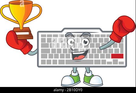 Super cool Boxing winner of white keyboard in mascot cartoon design Stock Vector