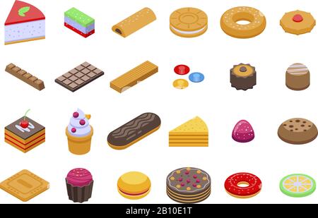 Confectionery icons set, isometric style Stock Vector