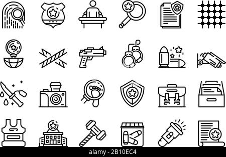 Investigator icons set, outline style Stock Vector