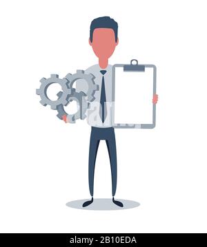 Businessman or clerk. Male character in trendy simple style with objects, flat vector illustration. Stock Vector