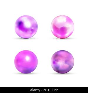 Set of purple glossy marble balls with glare on white Stock Vector