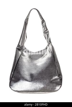 silver leather soft handbag isolated on white background Stock Photo