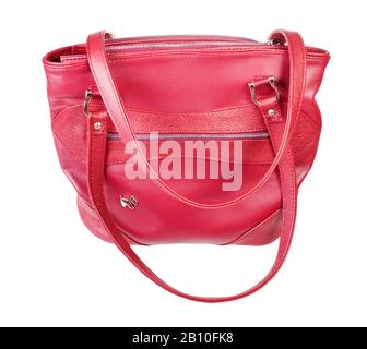 closed red handbag handmade from natural leather isolated on white background Stock Photo
