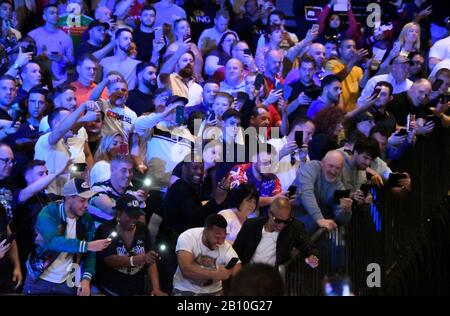 LAS VEGAS, NV - FEBRUARY 21: Boxing fans cheer Tyson Fury at todays weigh-in at  the MGM Grand Hotel Friday February 21, 2020. Deontay Wilder will be fighting Tyson Fury for the second time Saturday for the world heavyweight championship in Las Vegas, Nevada. MB Media Stock Photo