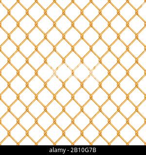 Realistic glossy gold chain link fence seamless pattern on white Stock Vector