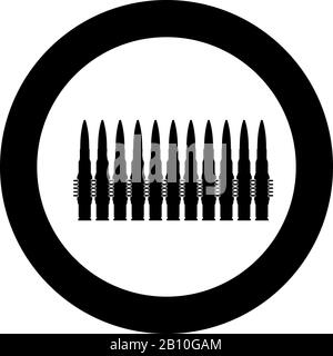 Bullets in row belt Machine gun cartridges Bandoleer War concept icon in circle round black color vector illustration flat style simple image Stock Vector