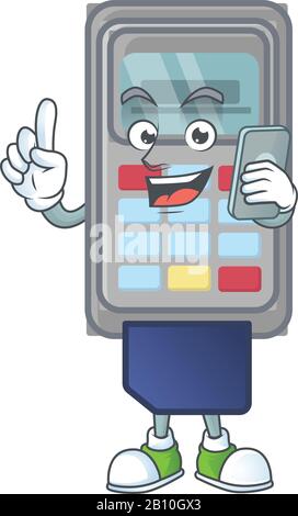 A picture of happy POS machine speaking on the phone Stock Vector