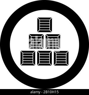 Pyramid crates Wooden boxs Containers icon in circle round black color vector illustration flat style simple image Stock Vector