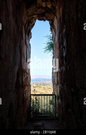 Lebanon: View from the remains of Beaufort crusader fort onto the Litani river valley and Mt Hermon. Stock Photo