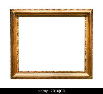 horizontal wide retro wooden picture frame with cutout canvas isolated on white background Stock Photo