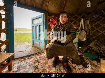 Mongolian nomads in their yurts, Mongolia Stock Photo