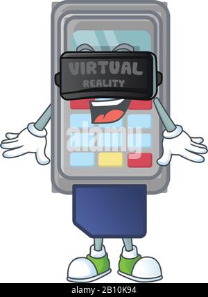 A smart character of POS machine with Virtual reality headset Stock Vector