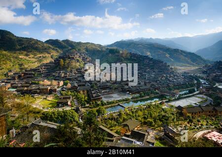 Traditional village of the Miao indigenous people, XiJiang, Guizhou Province, China Stock Photo