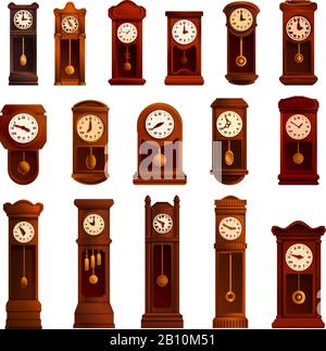 Pendulum clock icons set. Cartoon set of pendulum clock vector icons for web design Stock Vector