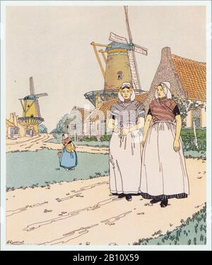 Zeeland molens - Illustration by Henri Cassiers (1858 - 1944) Stock Photo
