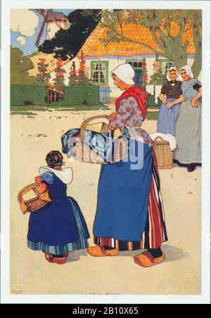 Zeeland boerinnen - Illustration by Henri Cassiers (1858 - 1944) Stock Photo