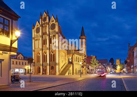 Town hall at the market in Tangermuende, Saxony-Anhalt, Germany Stock Photo