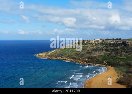 Aerial view on beach in Ramla Bay - Ir-Ramla l-Ħamra 'The Red Sandy Beach' in Gozo Stock Photo