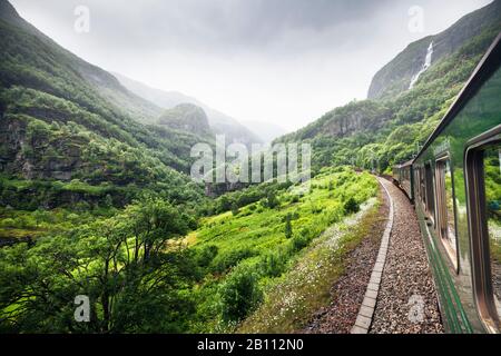 Norwegian mountain railway Flåmsbana in Flåmsdalen, Norway Stock Photo