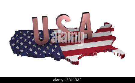 3D United States of America Map With Flat Flag Stock Photo