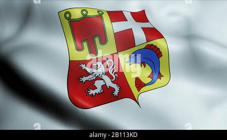 3D Waving France Region Flag of Auvergne Rhone Alpes Closeup View Stock Photo