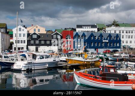 Thorshaven, boats in the eastern harbour, Denmark, Faroe Islands, Thorshaven Stock Photo