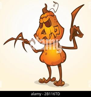 Halloween cartoon scarecrow with pumpkin head. Vector cartoon character isolated on white Stock Vector