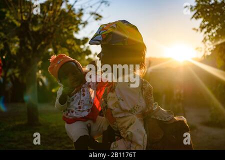 Mother and child from the Herero tribe, Kaokoland, Namibia, Africa Stock Photo