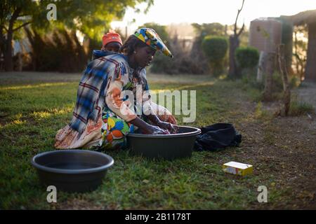 Mother and child from the Herero tribe, Kaokoland, Namibia, Africa Stock Photo