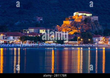 Petra at night, Greece, Lesbos, Petra Stock Photo