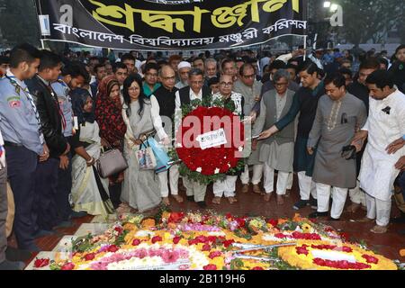 Dhaka, Bangladesh - February 21, 2020: Different organisations paying homage to Language Movement martyrs at the Central Shaheed Minar in Dhaka on Feb Stock Photo