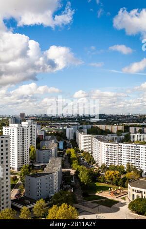 View from the Skywalk Marzahner Promenade towards the city centre, Marzahn, Berlin, Germany Stock Photo