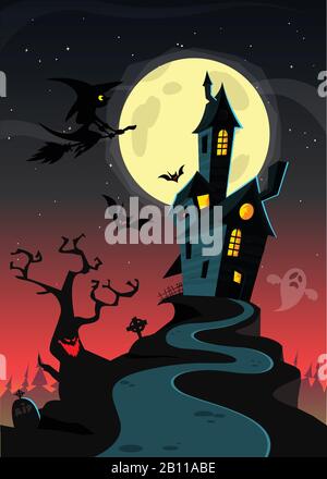 Creepy Old Halloween Horrable House. Cartoon vector background Stock Vector