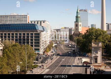 Karl-Liebknecht-Strasse with St. Marienkirche, Mitte, Berlin, Germany Stock Photo