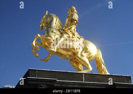 Golden rider, monument to Friedrich August II on the Neustädter Markt, Dresden, Saxony, Germany Stock Photo
