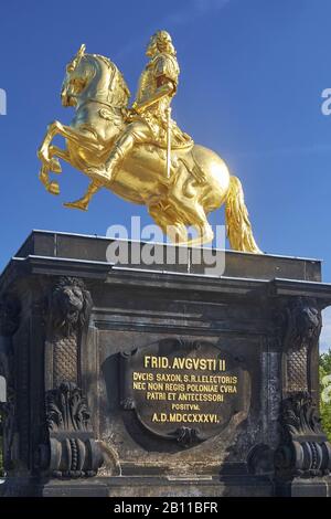 Golden rider, monument to Friedrich August II on the Neustädter Markt, Dresden, Saxony, Germany Stock Photo