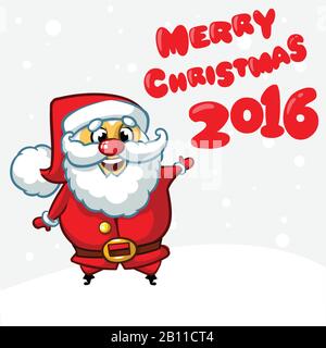 Funny Santa Claus pointing hand. Christmas greeting card background poster. Vector illustration. Stock Vector