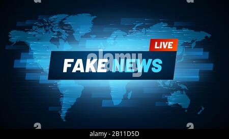 Fake News headline. Television reportage fabrication logo, deceit broadcasting and social falsification vector concept background Stock Vector