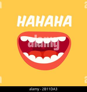 Laughing mouth. April Fools Day. Loud laugh and LOL vector yellow background Stock Vector