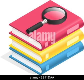 Isometric book icon. Stack of books, textbook pile. Academic reading, wisdom and school education 3d vector symbol Stock Vector